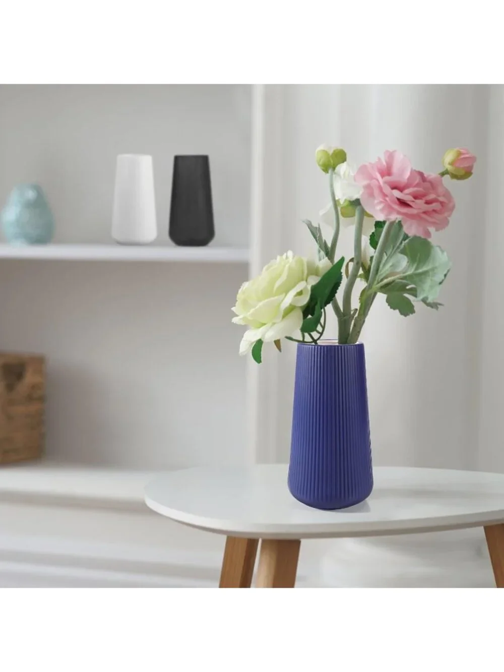 Gradient Navy Blue Ceramic Cute Flower Vase Pampas Grass Living Room Office Deco